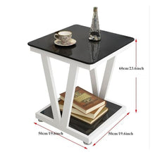 ZHONGCHENGWU Side Table, Square Tempered Glass Top Coffee Table with Metal Frame & Storage for Outdoor Backyard Balcony Pool Sofa Side Table