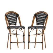 EMMA + OLIVER Black/White PE Rattan Bistro Bar Stool, 2-Pack