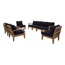 Modway EEI-1817-NAT-NAV-SET Marina Premium Grade A Teak Wood 8-Piece Outdoor Patio Furniture Set, Natural Navy