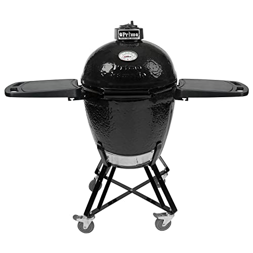 Primo All-in-One Kamado Round Grill with Cradle Shelves, Ash Tool and Lift Black