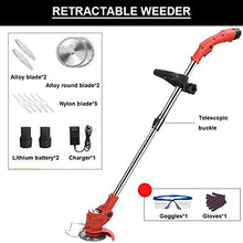 Cordless String Trimmer Small Household Lawn Mower Electric Grass Cutter Retractable Rod Equipped with Lithium Battery Charger for Lawn Yard Garden Shrub Trimming and Pruning (24TV/8000mAh Battery*2)