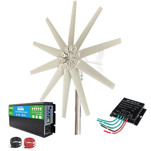HENGJINGTR 48v, 12000W Portable Vertical Wind Power Turbine Generator Kit,2M/S Wind Speed Starting Wind Power Generator with Charge Controller