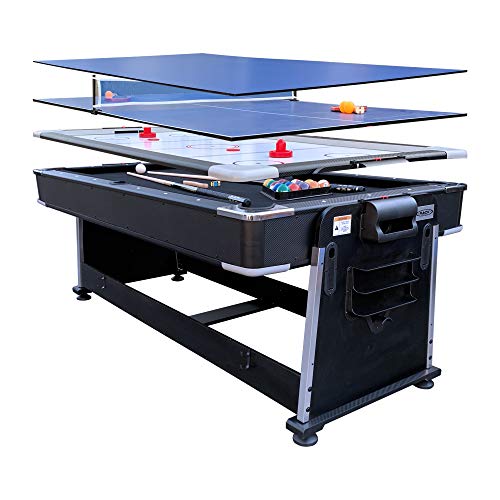 RACK Triad 7-Foot 3-in-1 Multi Game Swivel Billiard/Pool Table Black