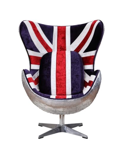 HomeRoots Velvet Silver Great Britain Flag Swivel Lounge Chair Multicoloured