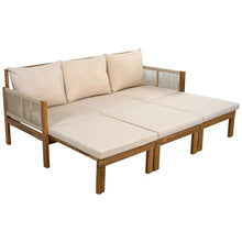 Merax Outdoor Daybed, 3 Seat Patio Sofa Bed with Waterproof Cushions, Pull-Out Mechanism & Rope-Woven Armrests, for Garden, Balcony, Poolside, Brown