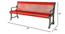 COATEDOUTDOORFURNITURE Bench, Red, Punched, 6Ft, with Back, Portable