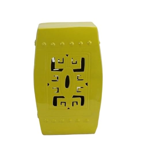 LINKIO Garden Stool Ceramic Decorative Garden Stool - Embroidered Pier Dressing Stool with Carved Hollow Design, Color Glaze Drum Cooler for Outdoor Use Ottomans(Yellow)