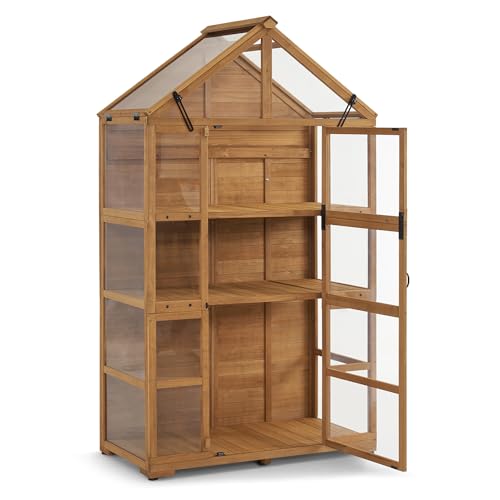 MCombo Wooden Greenhouse with Roof & Adjustable Shelves, 0826 (Natural)