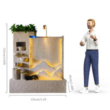 Modern Cement Water Fountain with LED Lights – 8.2ft Indoor Outdoor Garden Wall Feature, Durable Concrete Look (Left)(Left)