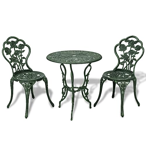 JKSVTF 3 Piece Bistro Set Cast Aluminium Green, Garden Table and Chairs, Garden Chairs Set, Patio Set, Outdoor Table and Chairs, Garden Table Set -