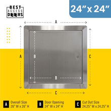 Best 24" x 24" Universal Access Panel with Flange, 16-Gauge 304 Stainless Steel Access Door for Non-Rated Wall/Ceiling, LEED Compliant Panel with Hidden Pin Hinge, Screwdriver Latch, BA-UAP-SS-FBA