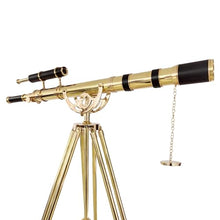 NAVIROCK Royal Vintage Double Barrel Brass Telescope with Black Leather & Adjustable Wooden Tripod Shiny Brass