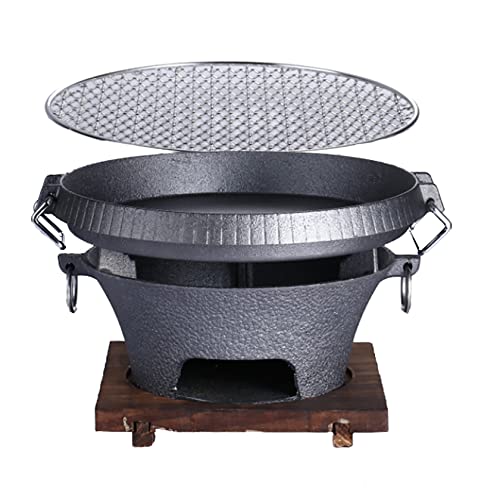 Cast Iron Charcoal Grill Portable Barbecue Smoker Grill Outdoor with Grates Cast Iron Grill Pan for Commercial Cooking Camping Hiking Party