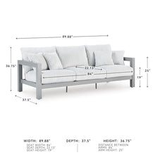 Signature Design by Ashley Moonlight View Contemporary Outdoor Nuvella Weather Resistant Fabric Sofa with Cushion and 4 Throw Pillows, White & Light Gray