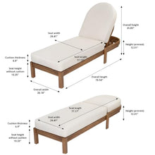 Seeheool Patio Acacia Wood Chaise Lounge Chairs with Adjustable Backrest Set of 2, Teak Finish Outdoor Reclining Chaise Lounger with Beige Cushion, Single Lounge Chair for Patio Backyard Poolside