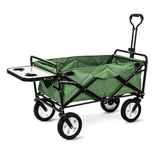 Folding Garden Trolley Cart Heavy Duty Wagon for Outdoor Camping Picnic Fishing Multi-Function Sping Cart with Table Board Load:80kg (Army Green)