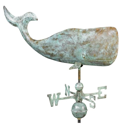 Good Directions Pure Copper 37" Whale Weathervane, Includes Roof Mount for Easy Installation - Blue Verde Copper