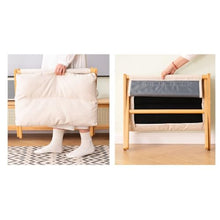 LHHAIUA Ottoman for Bedroom Dorm Folding Footstool with Wooden Frame and Fabric Cushions Under Desk Footrest(Beige)