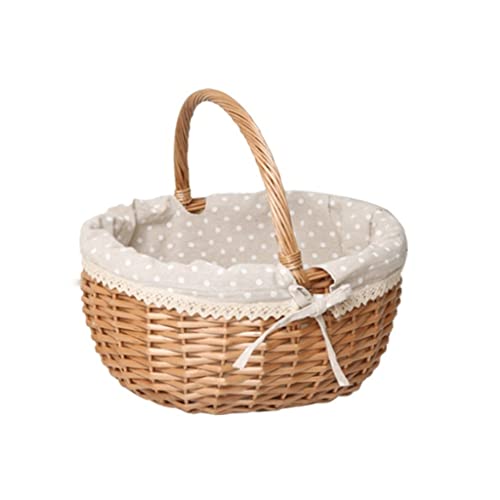 Basket Picnic Small Basket Outdoor Picnic Basket Flower Basket Pastoral Style Fruit Food Storage Basket (Color : A, Size (A (A
