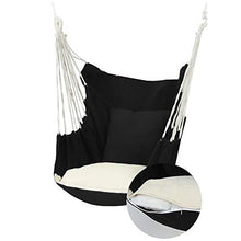 Hanging Hammock Chair Seat 2 Cushions Cotton Indoor Outdoor Portable Rope Relax Tassel Swing with Frame Stand for Living Room Bedroom Terrace Balcony Garden Pink (Black)