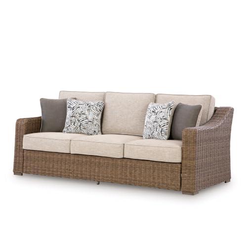 Signature Design by Ashley 3-Seat Outdoor Patio Couch, Handwoven Wicker