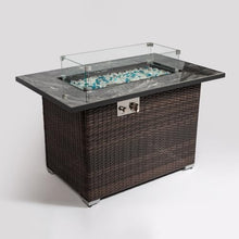 WOCFYK 44" Propane Gas Fire Pit Table, 50000 BTU Rectangular Fire Pit, Tile Tabletop with Beautiful Wicker Base for Outside Patio Deck Garden Courtyard-Brown
