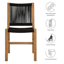 Modway Vienna Outdoor Patio Teak and Rope Armless Dining Chair Set of 2 in Natural Black – Woven Rope Side Chairs – Teak Outdoor Dining Chairs – Weather-Resistant Deck Chairs