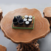 LLZJDDPLY Faux Wood Tree Stump Patio Table Set, Fiberglass Composite Weatherproof Outdoor Table & Stools, 2/3/4-Seat Options, Rustic Garden Coffee Table for Backyard Balcony(1 Table+4 Chairs)