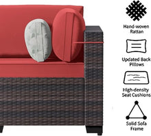 HTERWQEA 8 Piece Outdoor Patio Furniture Set, PE Wicker Sectional Conversation Sofa with Light Cushions, Glass Coffee Table and Gas Fire Pit, Backyard, Porch, Garden, Poolside, Balcony