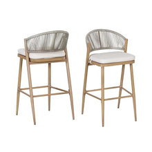 Christopher Knight Home Hearth 30.25" Patio Barstools Set of 2, Woven Wicker Counter Stool, Aluminum Frame Barstool, PE Rattan Scallop-Shape Backrest Woodlike Stool for Backyard Balcony, Maple