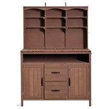 Merax 45.3" Large Outdoor Fir Wood Potting Bench with Storage, Multi-Functional Patio Kitchen Island with 6-Shelf Hutch+2 Cabinets+2 Drawers+3 Hooks, Garden Workstation for Planting, Gardening, Brown