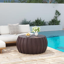 35.43" Indoor Round Coffee Table, Waterproof Coffee Table Modern MgO Cement Design End Tables for Living Room, Outdoor Patio Coffee Tables for Garden, Backyard, Balcony, Brown