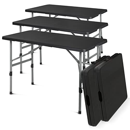MoNiBloom 5-Piece Folding Table Set, 4-Foot Foldable Indoor Outdoor Tables with Carrying Handle and Height Adjustable for Party Picnic Garden - Black