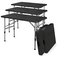 MoNiBloom 5-Piece Folding Table Set, 4-Foot Foldable Indoor Outdoor Tables with Carrying Handle and Height Adjustable for Party Picnic Garden - Black