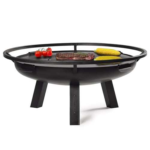 Ember 24" Cooking Fire Pit with Grill Plate Attachment, Wood Burning Fireplace for Backyard Grilling Campfire for Camping, Medium Outdoor Medium Steel Firepit by Good Directions