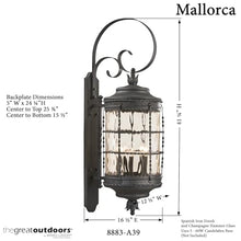 The Great Outdoors 8883-A39 Mallorca Outdoor Wall Mount, 5-Light, 300 Total Watts, 12.5-in H x 41.25-in W, Spanish Iron