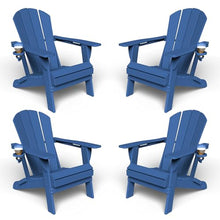 Kingdura Foldable Adirondack Chairs Set of 4, Portable HDPE All Weather Resistant Outdoor Patio Chair, Wooden Textured with Cup Holder, 380LBS Capacity for Poolside, Backyard, Fire Pit (Navy Blue)