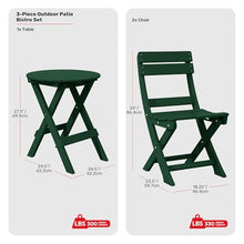 Costaelm Outdoor Bistro Table and Chairs Set of 2, Round Portable Folding Bar Height Barstool Set of 3, Tall Balcony Pub High Top Table 3 piece Patio Set for Deck, Backyard, Garden, Dark Green