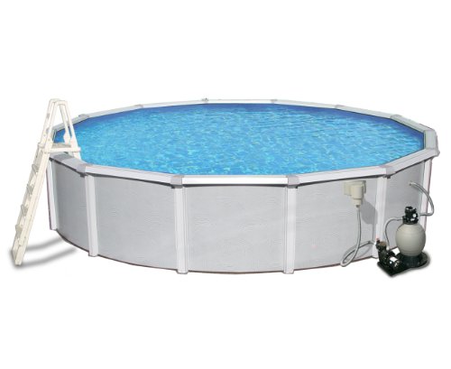 Blue Wave Samoan 27-ft Round 52-in Deep 8-in Top Rail Metal Wall Swimming Pool Package Gray