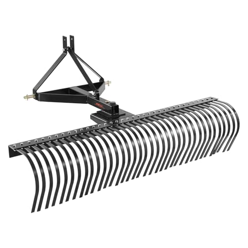 VEVOR Tow Behind Dethatcher, 72-inch 3-Point Tow Behind Lawn Dethatcher Rake with 36 Steel Tines for Tractor, Heavy Duty Landscape Rake with Attachments for Lawn, Garden, Farm, Grass, and Branches