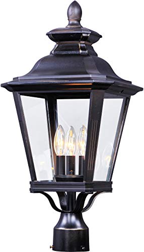Maxim Lighting Knoxville 3-Light Outdoor Post Light | Bronze Finish | Clear Glass Shade | Early American Driveway Garden Post Lantern | 1131CLBZ