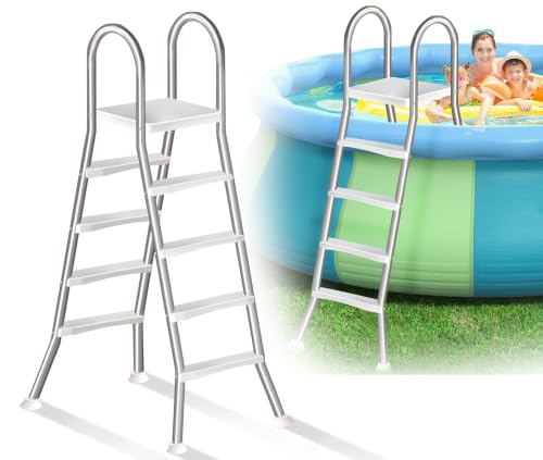 errzom Safety Anti-Slip Pool Ladder, 4-Step Dual Handrail Above Ground Pool Stairs, 304 Stainless Steel, Non-Slip Ladder for Above Ground Pool, 550lb Load,53in