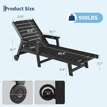 Takywep 78" Patio Chaise Lounge Chair Set of 2, Long 5-Positions Adjustable HDPE Outdoor Lounger for Pool, Poly Lounge Chair with Rolling Wheels & Cup Holder for Poolside, Deck, Black