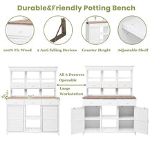 65.7'' H Tall Garden Potting Bench with Hutch, Patio Storage Workstation Featuring 3 Shelves, 6 Drawers & 2 Bottom Cabinets, Side Hooks for Mudroom or Entryway (White)