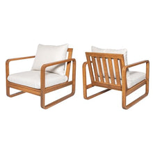 Christopher Knight Home Lewen Acacia Wood Lounge Chair Outdoor Set of 2 with Removable Cushion, Wooden Patio Accent Chair, Patio Garden Comfy Reading Chair, Teak+Beige