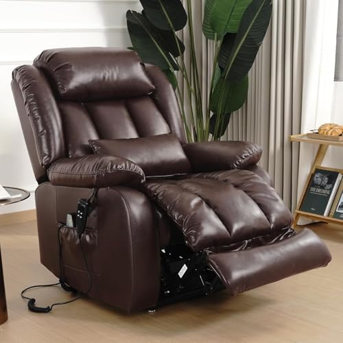UOPYNE Power Lift Recliner Chair for Elderly with Heat and Vibration Massage, Large Electric Reclining Chair, Modern PU Leather Recliner for Living Room with Side Storage Pocket