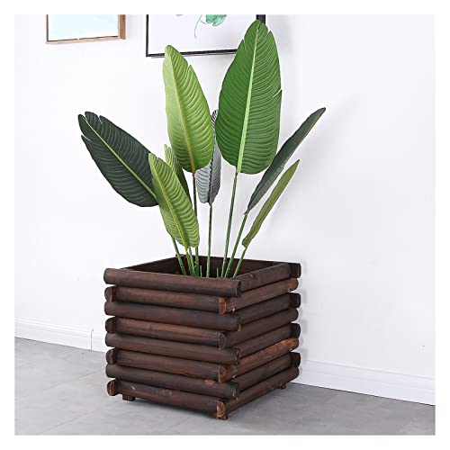 Wooden Raised Garden Bed Plants Vegetables Flowers Herb Elevated Planter with Drain Holes Outdoor Patio Balcony Courtyard Planting Stand Carbonized Color (Color : Natural Size : 50x50x46cm)
