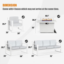 KHOLH 5 Piece Modern Aluminum Patio Furniture Set with Fire Pit Table Light Gray