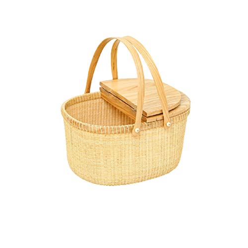Storage Basket,Rattan Hand-Woven Garden Picnic Large Shopping Lid