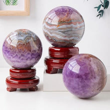 FOTCFATEV Quartz Crystal Ball Amethyst Sphere Ornaments Small Gemstone Figurine with Decorative Stand for,85~90mm